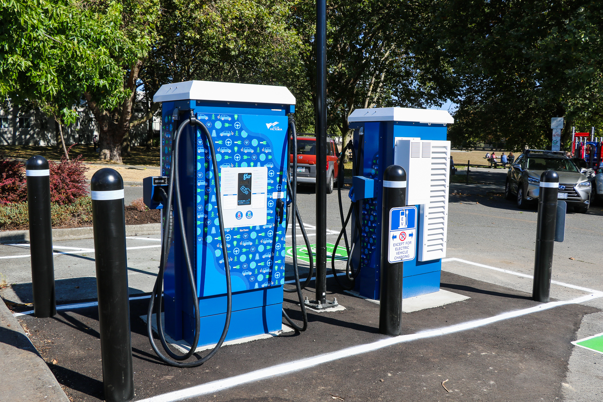 blue electric vehicle charging stations